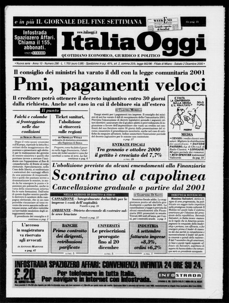 Italia oggi : quotidiano di economia finanza e politica